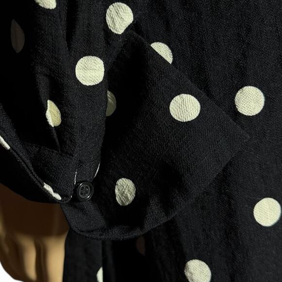 H&M Womens Wrap Dress Black White Polka Dot Midi Extra Long Sleeves Sz M - Picture 13 of 15